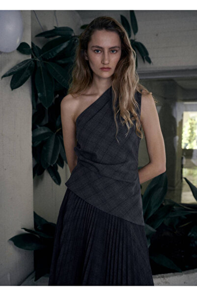MANGO Woman Asimetrik kareli bluz