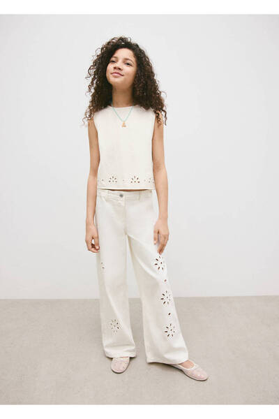 MANGO Kids İşlemeli wideleg jean pantolon