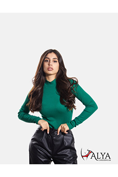 ALYA UNDERWEAR Grass Green Lycra Corded Body - Φούτερ με μισό λαιμό και Badi