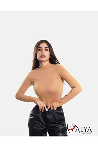 ALYA UNDERWEAR Φούτερ με μισό λαιμό, ύφασμα με ραβδώσεις, Lycra, πούδρα