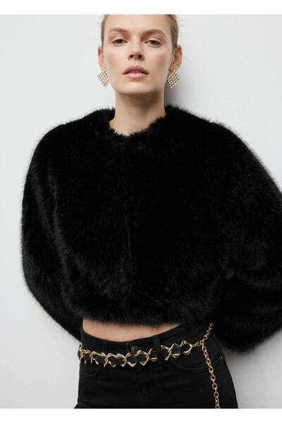 MANGO Woman Kürk görünümlü crop ceket
