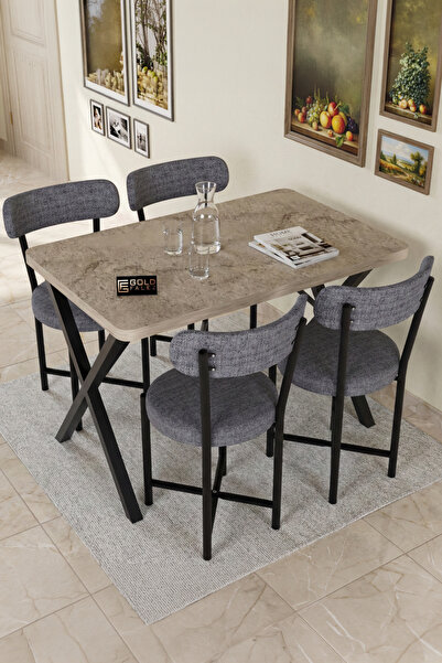 GOLDFALEZ Mutfak Masası 4 Sandalyeli Set 110x70 cm Modern Bahçe Cafe Masa Tak...