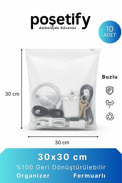 Zippered Organizer 30x30 Cm | 10 Pieces | Multi-Purpose Frosted Transparent Storage and Organizer Bag