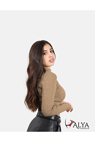 ALYA UNDERWEAR Κοτλέ ύφασμα Lycra Half Throat Body - Brown Melange Badi