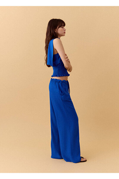 Mango Teen Düz kesim keten karışımı pantolon