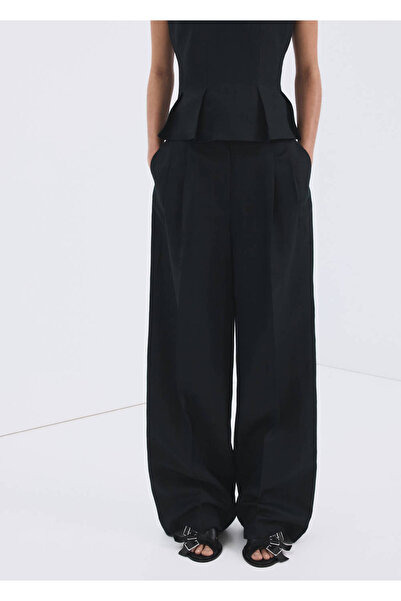 MANGO Woman Düz kesim keten pensli pantolon