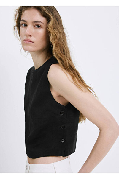MANGO Woman %100 keten crop bluz