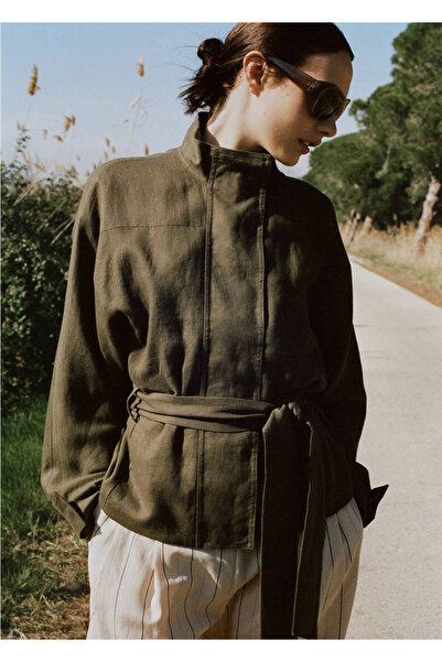 MANGO Woman Kemerli keten ceket