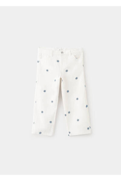 MANGO Baby Çiçek işlemeli düz kesim jean pantolon