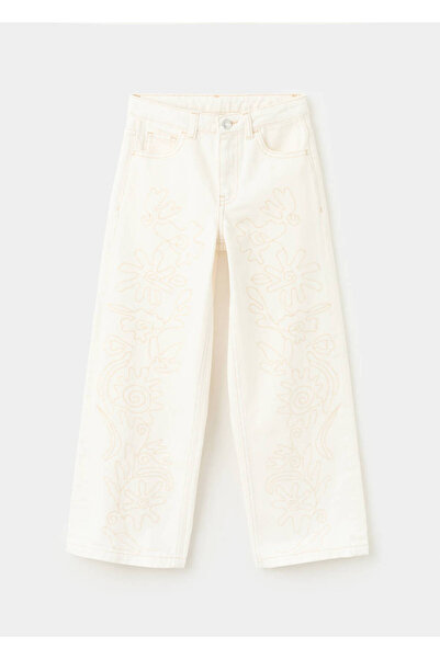 MANGO Kids Çiçek işlemeli jean pantolon