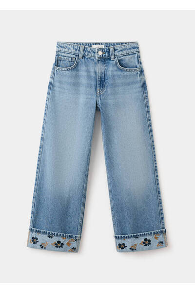 MANGO Kids Wide-leg kıvrık paçalı jean pantolon