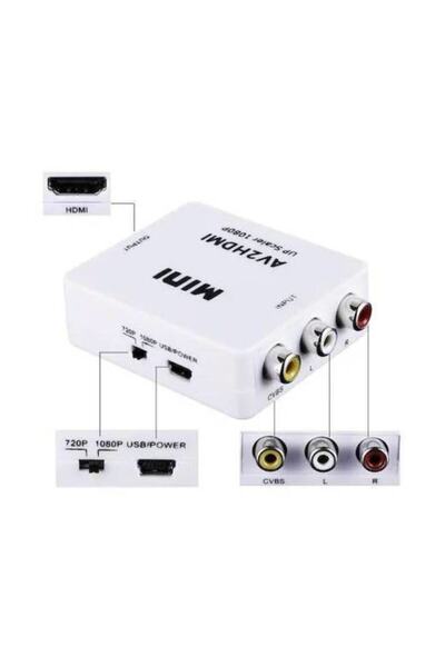 MKA Bilgisayar Av To Hdmı Dönuştürücü Rca Av/cvbs Adaptör Hd 1080p Mini Av2hdmı