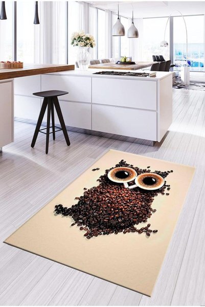 blcmoda Baykuş Coffe Desen Modern Yıkanabilir Kaymaz Taban Halı Salon Oturma ...