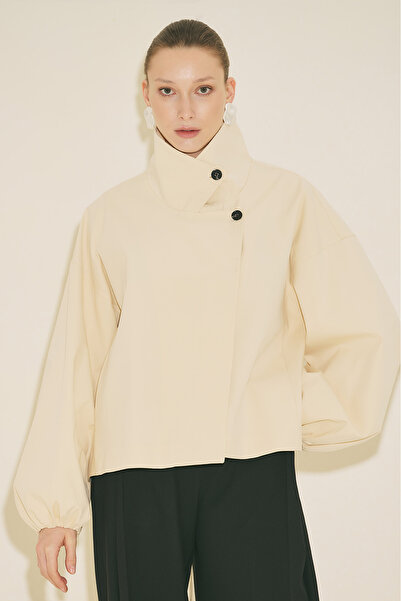 Manuka Μελβά Φαρδιά Μανίκια Κοντή Καμπαρντίνα Βανίλια