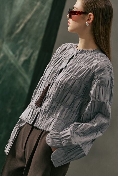 Manuka ذو ملمس بارز بلوزة ميرينا زرقاء