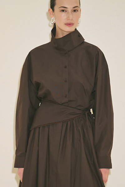 Manuka YÜKSEK YAKALI KISA GÖMLEK KAHVERENGİ