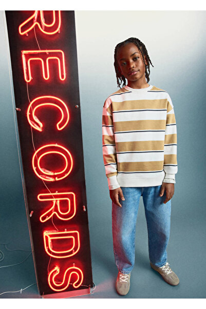 MANGO Kids %100 pamuklu çizgili sweatshirt