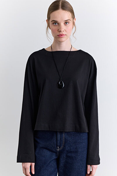 Manuka ΜΑΥΡΟ ΜΑΚΡΥΜΑΝΙΚΟ ΜΠΛΟΥΖΑ ΜΕ ΛΟΥΡΑΚΙΑ ΚΑΙ ΛΟΥΡΑΚΙΑ ΣΤΟ ΛΑΜΠΡΟ