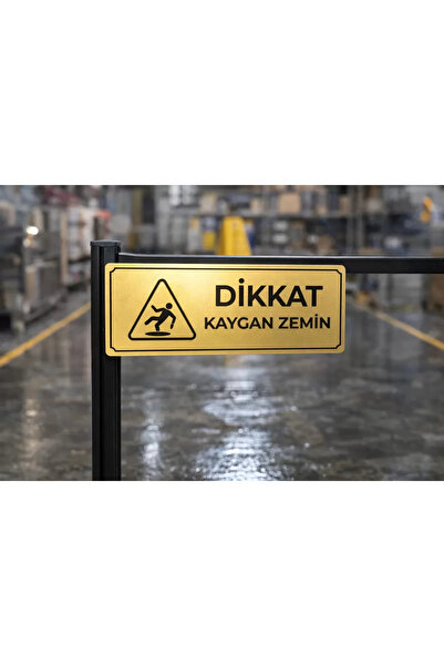 Outdoor One لافتة تحذير معدنية ذهبية للتنبيه بانزلاق الأرضية 5×20 سم - للمكات...