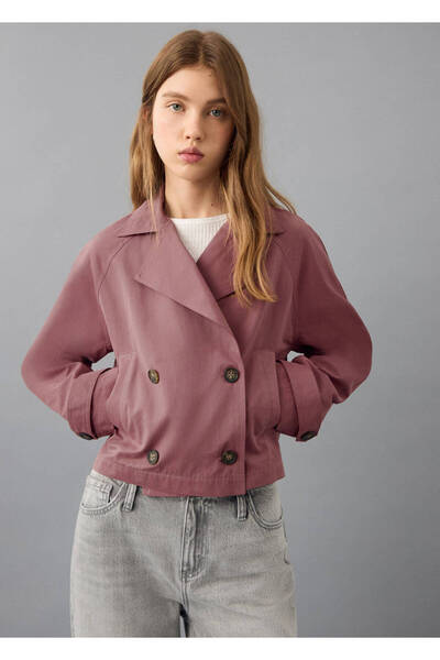 Mango Teen Kısa kruvaze trençkot