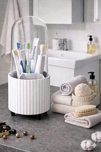 Şeffaf Kapaklı Banyo Düzenleyici Organizer Beyaz