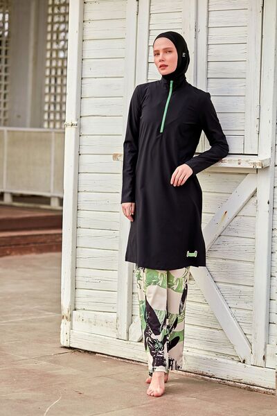 Marina Full Covered Parachute Black Hijab Swimsuit - M2425