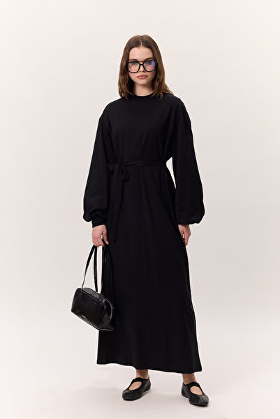 Manuka Μαύρο μακρύ φόρεμα Ragman με μπαλόνι μανίκι