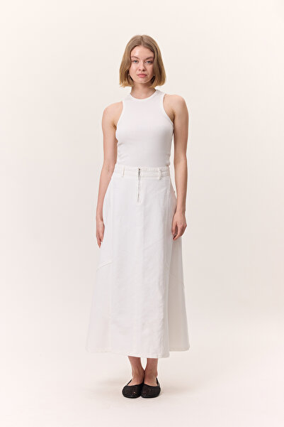 Manuka Ecrufarbener Volant-Jeansrock