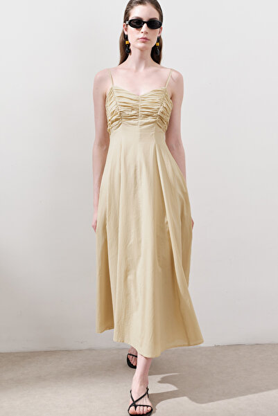 Manuka ΣΤΡΑΓΓΙΣΜΕΝΟ ΛΕΠΤΟΜΕΡΕΙΑ ΦΟΡΕΜΑ ΠΑΣΤΕΛ ΚΙΤΡΙΝΟ