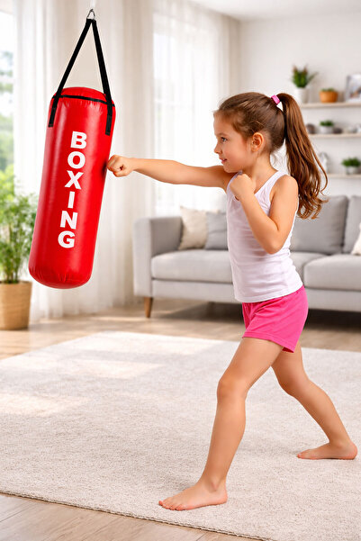 Spor Byfit 53 Cm X 20 Cm Hazır Dolu Kırmızı Çocuk Boks Kum Torbası