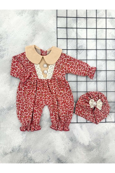COŞAY BEBE COŞAY 0078 LEOPARLI TAŞLI TULUM (3-6-9AY) BORDO