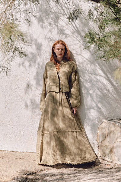 Manuka Muslin Fold Wide Skirt Sage