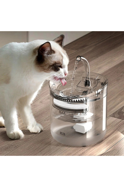 Kedi Köpek Için Sessiz Şeffaf Otomatik Su Pınarı Su Çeşmesi Su Sebili (ADAPTÖRLÜ)