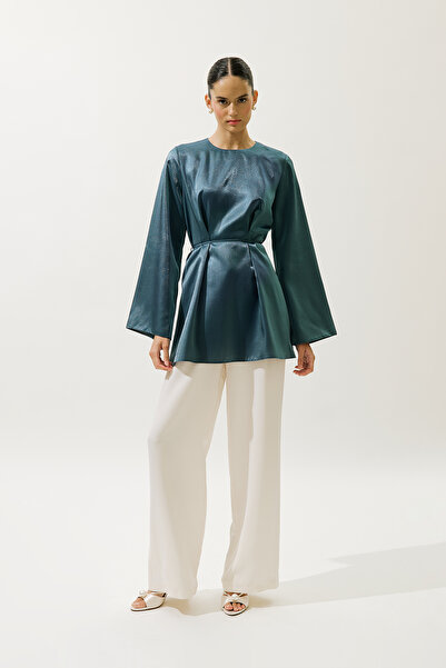 Manuka Hana Organza Bluz Petrol