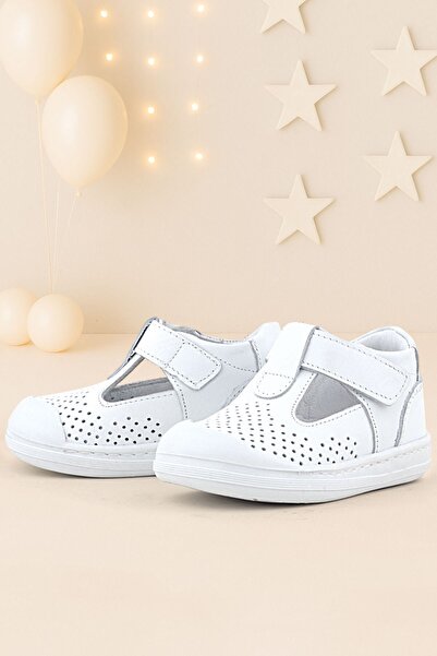 Rakerplus Shaun Genuine Leather White Leather Velcro Anatomical Baby Sandals