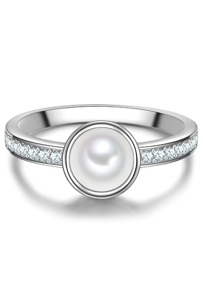 Trilani Silberring Ring Sterling Silber Muschelkernperle weiß Zirkonia weiß