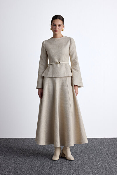 Manuka Μπεζ μπλούζα Tweed - Peplum Detailed