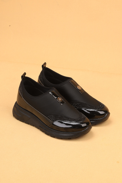 Nilsa Shoes Women's Black Stone Detailed Walking Shoes Sneakers