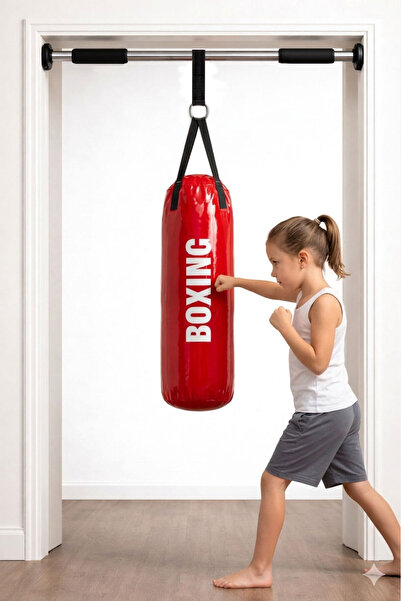 Spor Byfit 53 X 20 cm Çocuk Kırmızı Boks Kum Torbası Barfiks Asma Demiri