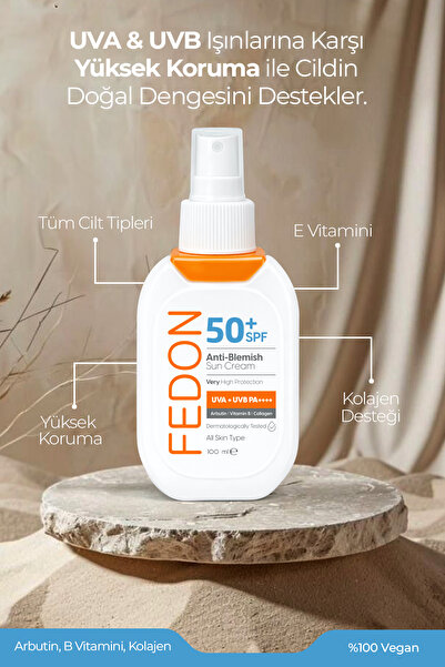 fedon Kabin Boy Spf 50 Güneş Kremi Suya Dayanıklı Uva Uvb Arbutin Vitamin B Kolajen Yüksek Koruma Güneş Kremi 100ml