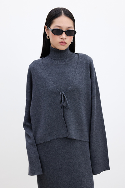 Manuka Πλεκτή ζακέτα από ανθρακί κορδόνι