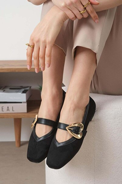 Mio Gusto Freya Black Color Heart Με αγκράφα Γυναικείο Μπαλαρίνα