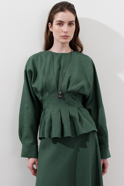 Manuka LEINEN ZWEI-REIHIGE BLUSE PETROL