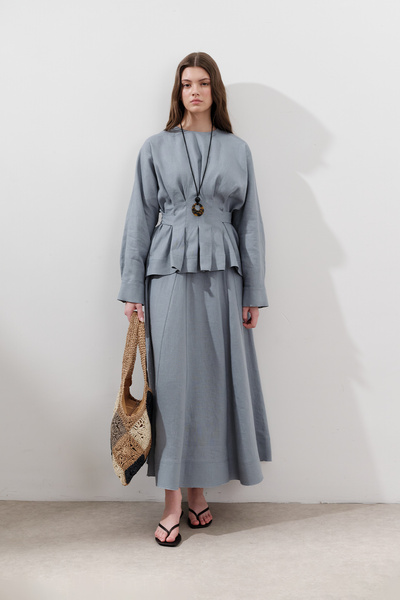 Manuka LEINEN ZWEIKNÖPFIGE BLUSE BLAU