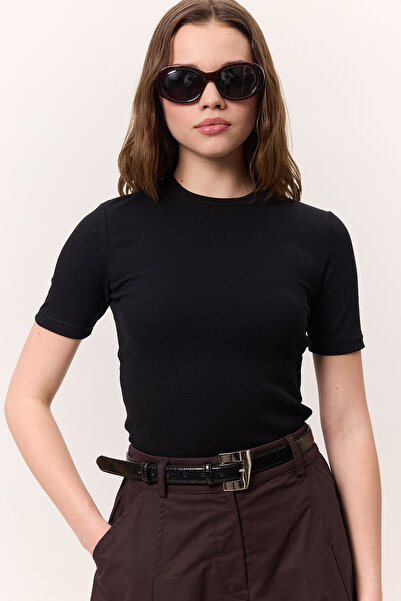 Manuka Μαύρη δερμάτινη ζώνη με μεταλλική πόρπη