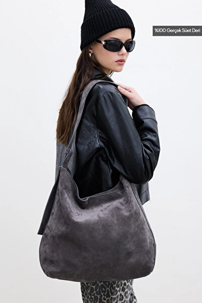 Manuka Τσάντα Maxi Handle Suede Anthracite