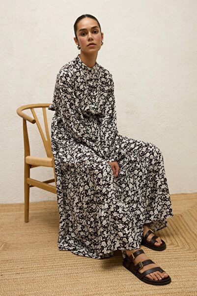 Manuka Φόρεμα με στρώσεις από βισκόζη με σχέδιο Poppy Aci Brown