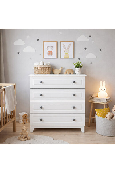 Koza %100 MDF Stella Beyaz 4 Çekmeceli Şifonyer