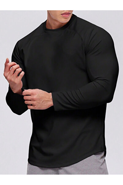 GHASSY CO Ghassy Co. Erkek Running Sports Reglan Oval Kesim Uzun Kollu Pamuklu Penye T-shirt