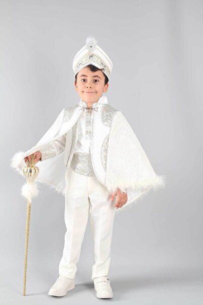 Osmanlı Sünnet Kıyafetleri Taşlı Krem Bakır Pelerinli Sünnet Takımı